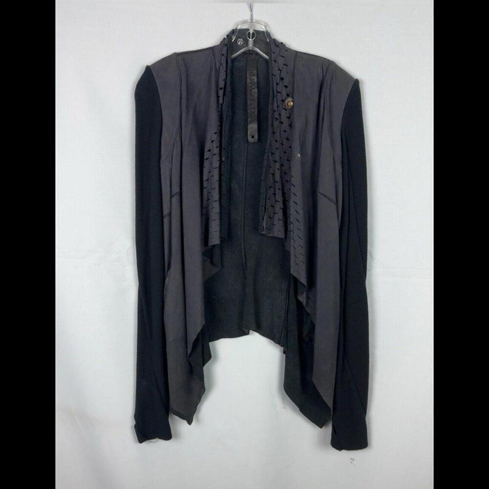 Isaac Sellam Experience Draped Leather Jacket Knit Sleeve Black Grey 40 IT, 4 US
